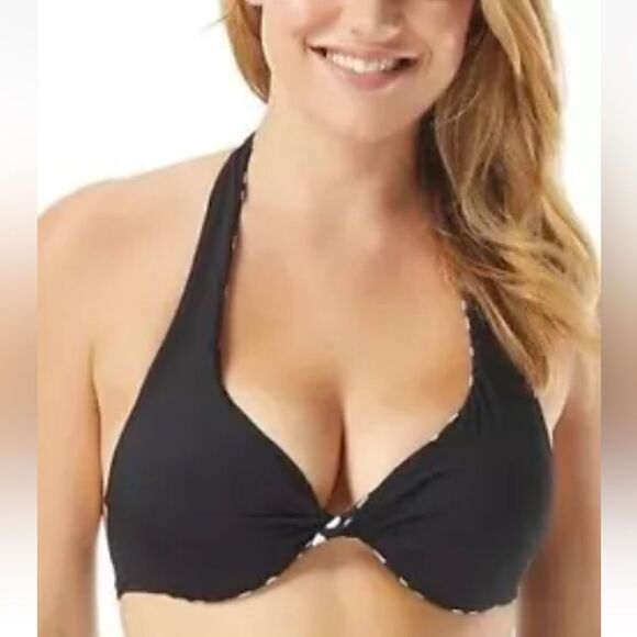 NWT COCO REEF Bikini Swim Top Reversible Twist Black Polka Dots - Picture 3 of 7